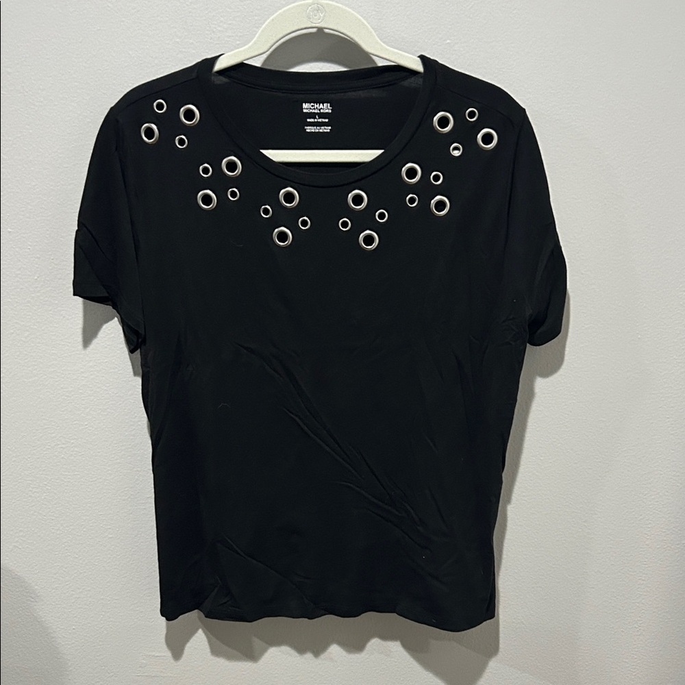 Michael Kors Black Grommet Accent Short Sleeve Top